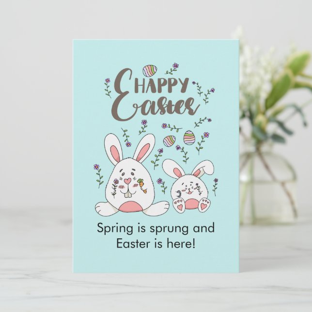 Cute Bunnies Spring flower Easter Holiday Card (Standing Front)