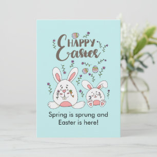 Cute Bunnies Spring flower Easter Holiday Card
