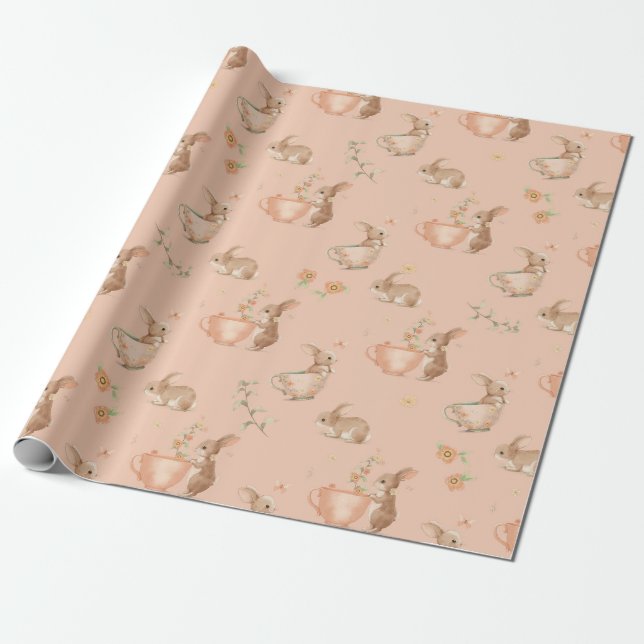 cute bunnies tea party wrapping paper (Unrolled)