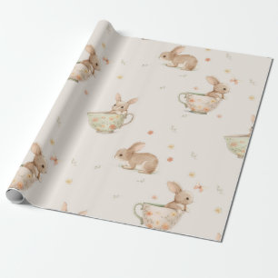 cute bunnies tea party wrapping paper