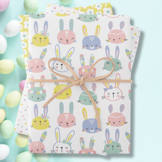 Cute Bunnies with flowers in pastel colours Wrapping Paper Sheet (Creator Uploaded)