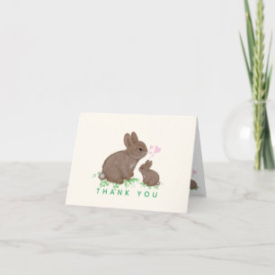 Cute Bunnies with Hearts Baby Shower Thank You Card