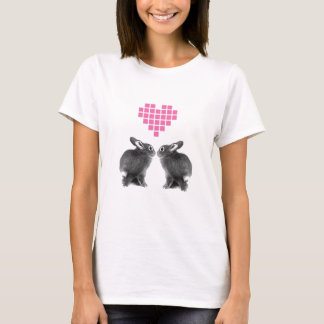 Cute bunnies with pink pixel heart T-Shirt