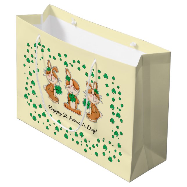 Cute Bunnies with Shamrocks St.Patrick's Day  Large Gift Bag (Front Angled)
