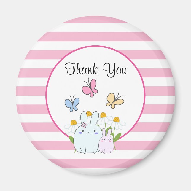 Cute Bunnies with Spring Daisies and Butterflies Magnet (Front)