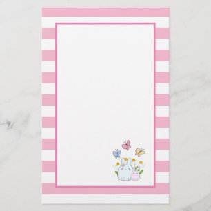 Cute Bunnies with Spring Daisies and Butterflies Stationery