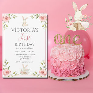 Cute Bunny 1st First Birthday Party Invitation