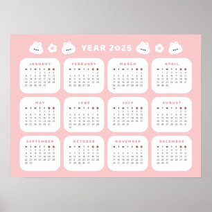 Cute Bunny 2025 Calendar Poster