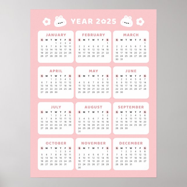 Cute Bunny 2025 Calendar Poster (Front)