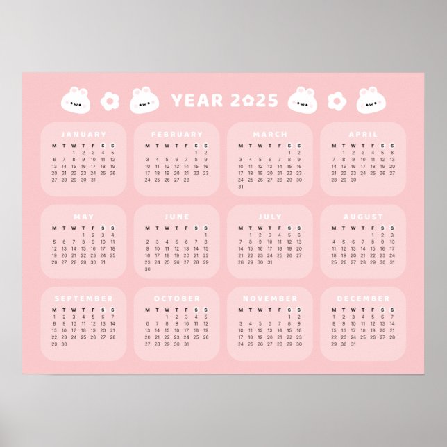 Cute Bunny 2025 Calendar Poster (Front)