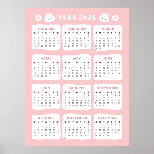 Cute Bunny 2025 Calendar Poster (Front)