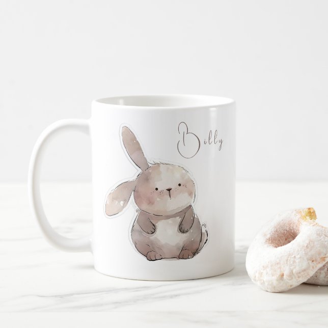 Cute bunny 2, personalised coffee mug (With Donut)