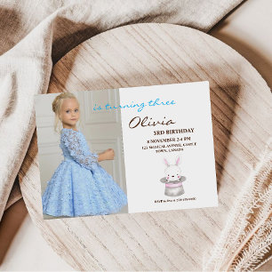 Cute Bunny 3rd Photo Invite Girly Birthday Party