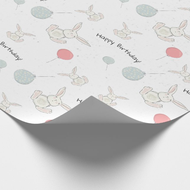 Cute Bunny and Balloons Birthday Wrapping Paper (Corner)