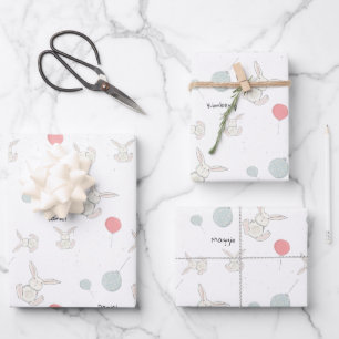 Cute Bunny and Balloons Easter Wrapping Paper Sheet