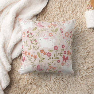 Cute Bunny and Butterfly Spring Garden Cushion