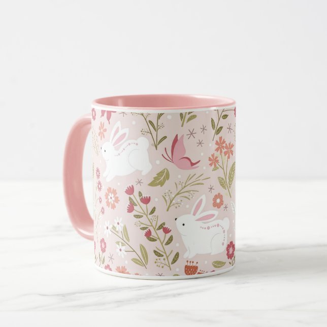 Cute Bunny and Butterfly Spring Garden Mug (Front Left)