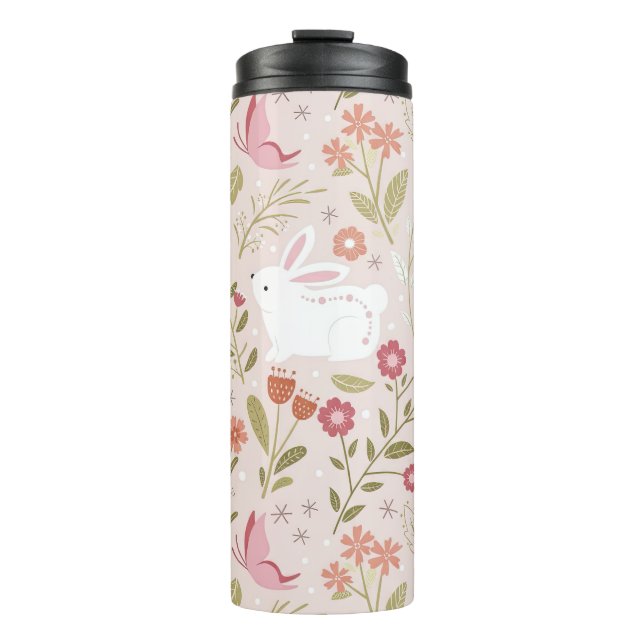 Cute Bunny and Butterfly Spring Garden Thermal Tumbler (Front)