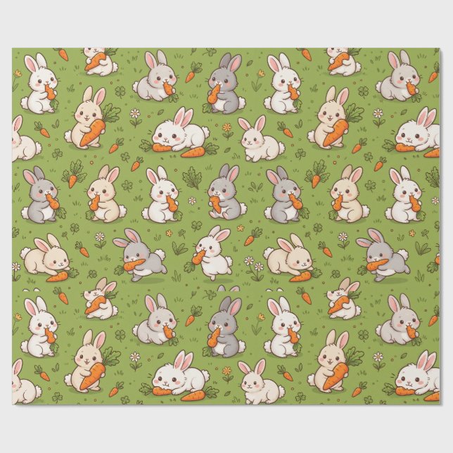 Cute Bunny and Carrot Seamless Pattern Wrapping Paper (Flat)