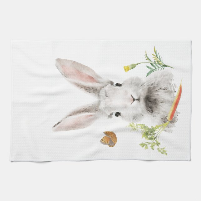 Cute Bunny and carrot Tea Towel (Horizontal)
