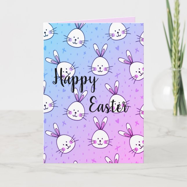 Cute Bunny and Chic Easter Card to Colour  (Front)