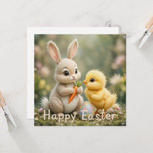 Cute Bunny and Chick Easter Scene Invitation