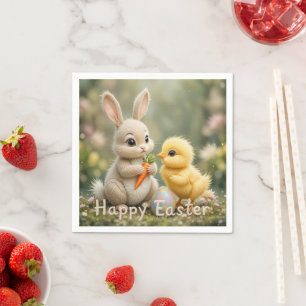 Cute Bunny and Chick Easter Scene Napkin