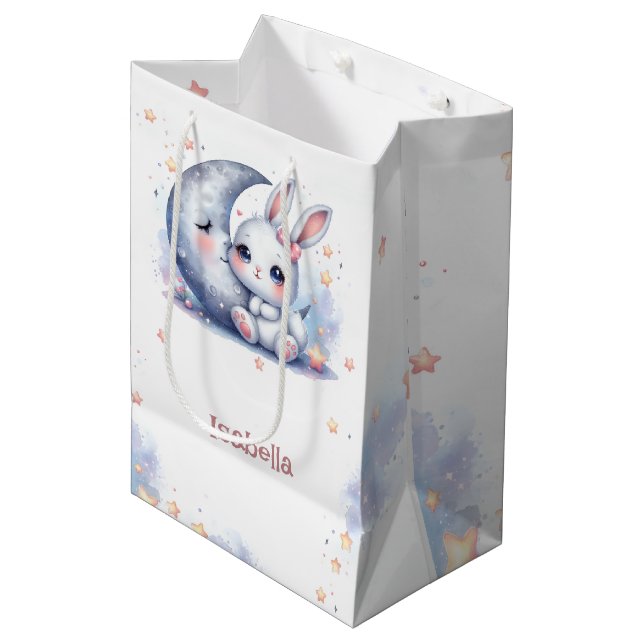 cute bunny and crescent moon medium gift bag (Front Angled)