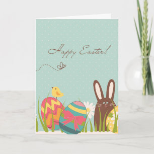 Cute Bunny and Decorated Eggs Happy Easter Card