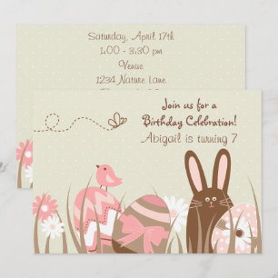 Cute Bunny and Easter Eggs Birthday Invite ~ Girls