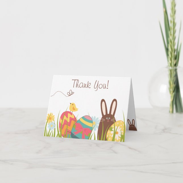 Cute Bunny and Easter Eggs Holiday Thank You (Front)