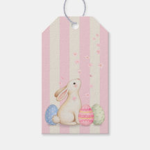 Cute Bunny and Eggs Pastel Stripe Easter Gift Tag