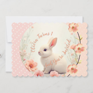 Cute Bunny And Floral Invitation