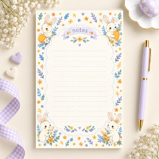 Cute Bunny and Floral Lined Stationery Paper