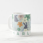 Cute Bunny and Floral Personalised Mug | Custom<br><div class="desc">Bring charm and sweetness to your morning coffee or tea with this adorable personalised mug! Featuring playful bunny illustrations surrounded by pastel flowers, it creates a whimsical and cosy vibe. Add your own name or gift it to a loved one for a thoughtful and unique keepsake. Perfect for birthdays, Easter,...</div>