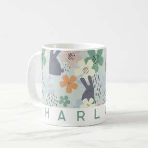 Cute Bunny and Floral Personalised Mug   Custom 