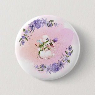 Cute Bunny and Flowers 6 Cm Round Badge