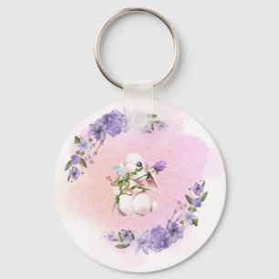 Cute Bunny and Flowers  Key Ring