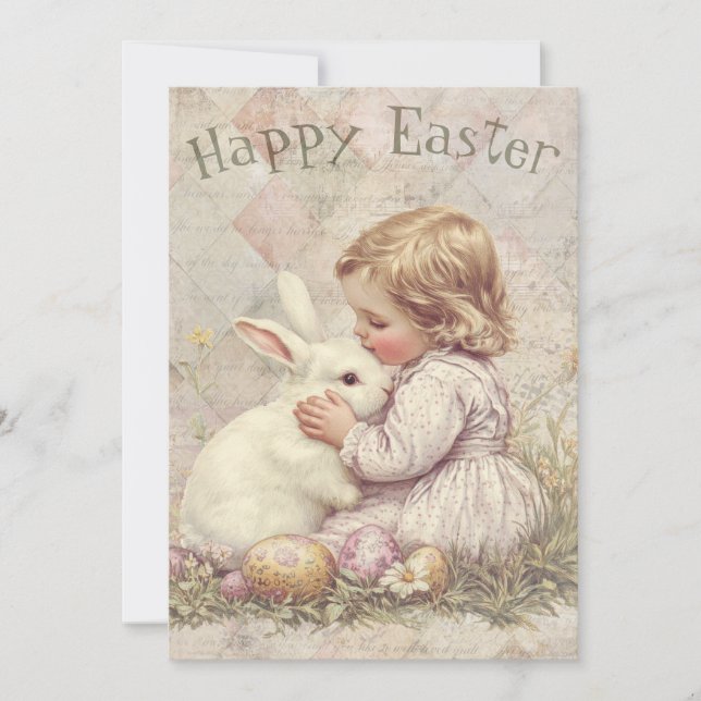 Cute Bunny and Girl Holiday Card (Front)