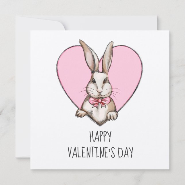  Cute Bunny and Heart Personalised Valentine's Day Card (Front)
