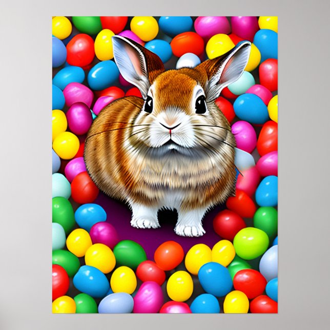 Cute Bunny and Jellybeans Poster (Front)