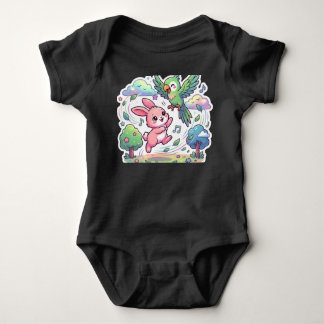 Cute Bunny and Parrot Kids T-Shirt | Kawaii Animal Baby Bodysuit