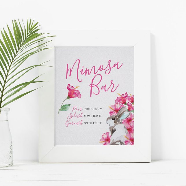Cute Bunny and Pink Flower Mimosa Bar Poster (Creator Uploaded)