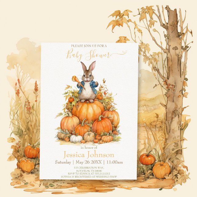 Cute Bunny and pumpkins Fall Baby Shower Invitation (Creator Uploaded)