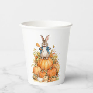 Cute Bunny and pumpkins Fall Birthday Paper Cups