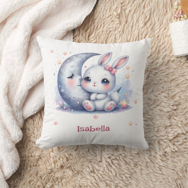 cute bunny and the crescent moon kids cushion (Blanket)