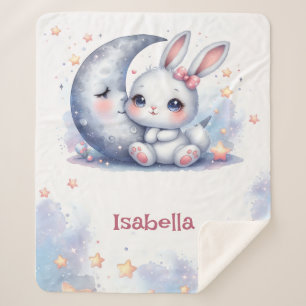 cute bunny and the crescent moon sherpa blanket