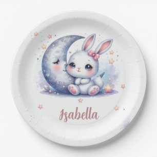 cute bunny and the moon birthday  paper plate