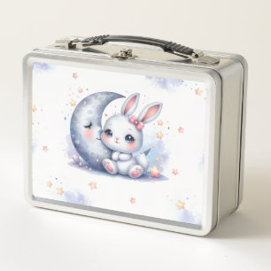 cute bunny and the moon  metal lunch box
