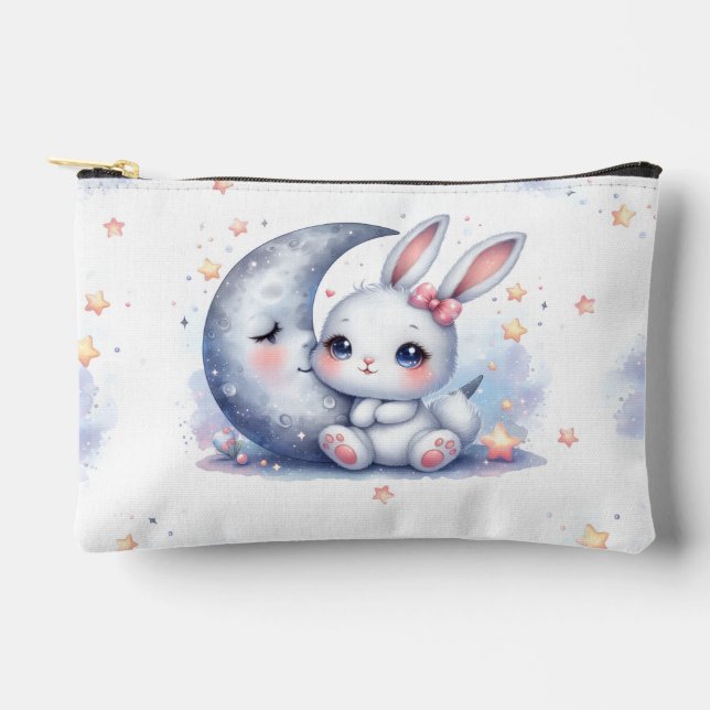 Cute bunny and the moon pencil case accessory pouch (Front)